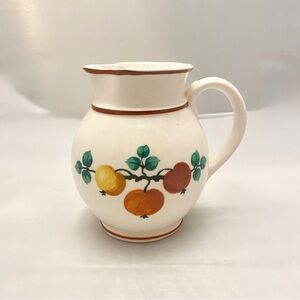 Hand Painted Czechoslovakian Pottery Small Creamer with Fruit, Vintage EUC